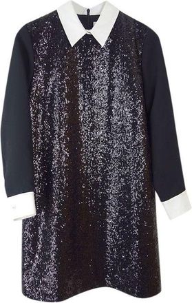 Victoria Beckham Black Sequin Contrast Collar Mini Dress Size XS