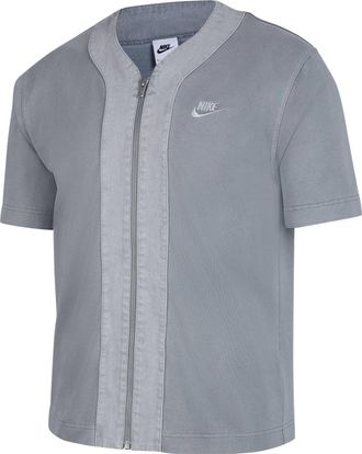 Nike Mens Nike French Terry Loose Logo Splicing Sports Cardigan Short Sleeve Gray T-Shirt DM6900-073