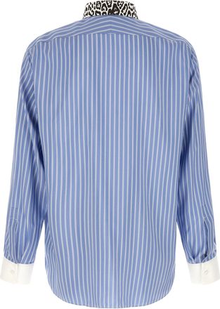 Tom Ford Animal-Print Collar Striped Silk Shirt - Blue