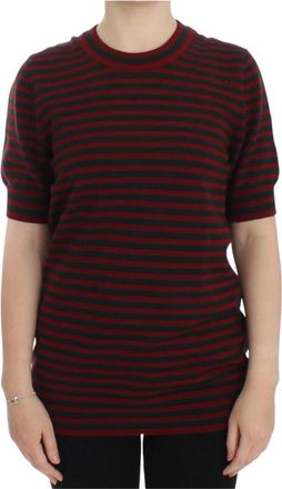 Dolce & Gabbana Short-Sleeve Cashmere Crewneck Sweater - Dames - Cashmere truien - Rood - S - Kasjmier - Truien & Vesten