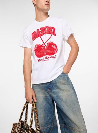 Ganni Mens Cherry crystal logo T-shirt