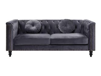 VENTE-UNIQUE.COM Sof&aacute; fijo poli&eacute;ster 3 plazas gris antracita 190x77cm