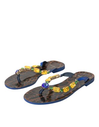 Dolce & Gabbana Womens Blue Crystal Calf Leather Beachwear Shoes