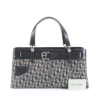 Dior Black Leather Canvas Handbag Tote Bag (Pre-Owned)