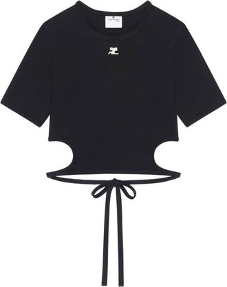 Courr&egrave;ges Black Crew Neck Logo T-Shirt