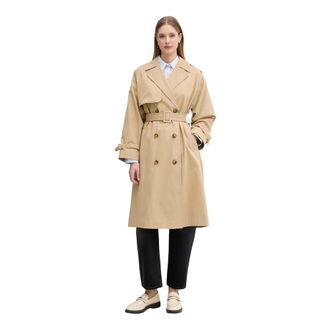 Benetton Jassen, Dames, Beige, XS, Polyester, Dubbelrijige trenchcoat met riem