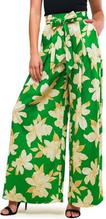 Flying Tomato Floral High Waist Wide Leg Pants in Green Gold at Nordstrom Rack, Size Medium