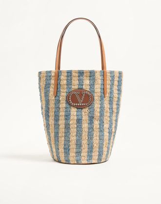 Valentino Garavani Borsa shopping Valentino Garavani in rafia a righe Donna NATURALE/AZZURRO UNI
