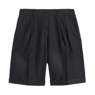 Aspesi Katoen-linnen Gabardine Bermuda - Dames - Korte Broeken - Blauw - M - Katoen - Korte Broeken