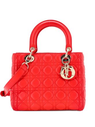 Dior Lady Dior Bag Cannage gewatteerde medium lamsleren tas - Rood