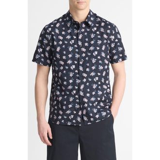 Vince Mini Bouquet Floral Short Sleeve Button-Up Shirt in Coastal/shadow Mauve at Nordstrom Rack, Size X-Small