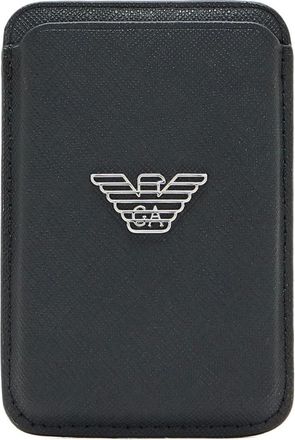 Emporio Armani Accessoires, Heren, Zwart, ONE Size, Leer, Textured Logo Plaque Card Holder