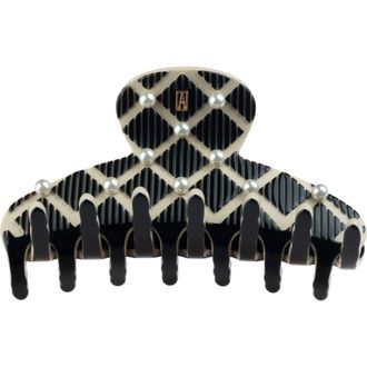Alexandre de Paris Jasmin Medium Acetate and Small Pearls Hair Clip in Black And Beige at Nordstrom