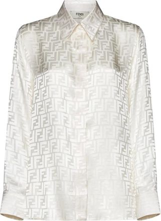 Fendi Shirts, female, Beige, S, FF Jacquard Silk Shirt