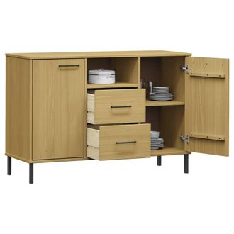 Berkfield Home Sideboard with Metal Legs Brown 113x40x77 cm Solid Wood OSLO in Light Brown | Size: 113 x 40 x 77 cm