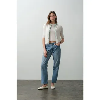 Naked Cashmere Ana Elbow Sleeve Cashmere Cardigan in Ecru/turf at Nordstrom, Size X-Small