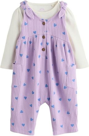 Next Long Sleeve Bodysuit & Heart Print Overalls Set in Purple at Nordstrom, Size 12-18M