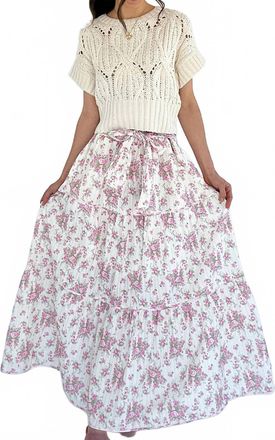 Peach Love California Ditsy Flower Maxi Skirt In Off White/pink
