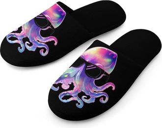Generic Funny Colorful Squid Mens Slippers Warm Non-Slip Houes Shose Spa Slipper for Home Bedroom