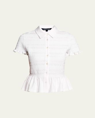 Veronica Beard Ellisandra Smocked Short-Sleeve Top