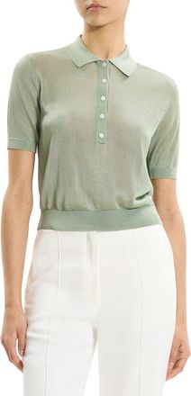 Theory Lustrous Knit Polo Top in Delicate Green - 2Qr at Nordstrom, Size Petite