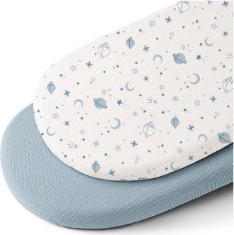 OEM Piezas - S&aacute;bana Bajera De Muselina Para Cuna - Colch&oacute;n Para Cochecito - Azul Y Planeta - 80x40 Cm - Funda Para Cambiador