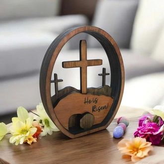 OEM Cruz De Pascua De Madera - Adorno De Escritorio De Pascua - Decoraci&oacute;n R&uacute;stica De Madera