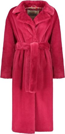 Herno Imitatiebont Revers Kraag Jas - Dames - Jas met riem - Roze - S - Katoen - Jassen