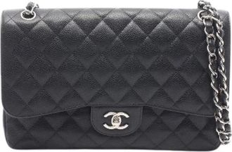 Chanel Pre-owned Classic Large Double Flap Caviar Skin Shoulder Bag - Dames - Vintage Handtas - Zwart - ONE Size - Leer - Vintage