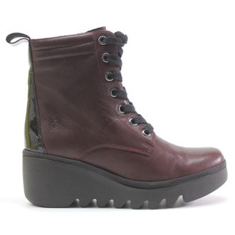 FLY London BIAZ329FLY Leather Womens Lace Up Boots - Bordeaux Black - Size:UK 4