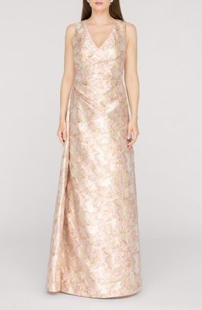 JS Collections Deborah A-Line Jacquard Gown in Gold/Blush at Nordstrom, Size 18