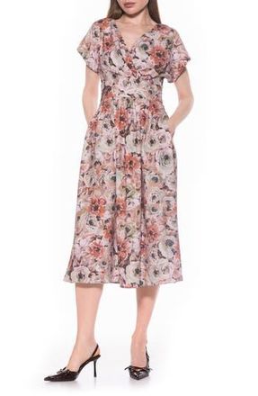 Alexia Admor Ava Short Sleeve Fit & Flare Midi Dress in Brown Floral at Nordstrom Rack, Size 12