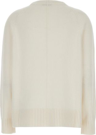 Max Mara Womens White Crewneck Cashmere Sweater With Stitch Detail Tops Top