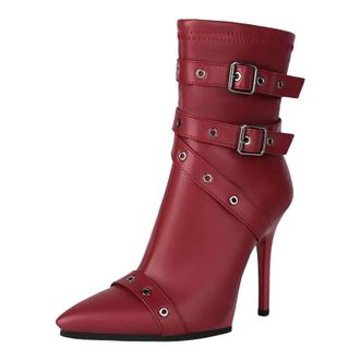 Generic Womens Sexy Ankle Boots Pointed Toe Stiletto Heel With Side Zipper And A Decorative Metal Buckle For Parties