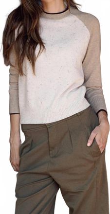 27 Miles Malibu Proctor Cashmere Baseball Pullover In Coconut Oatmeal Espresso