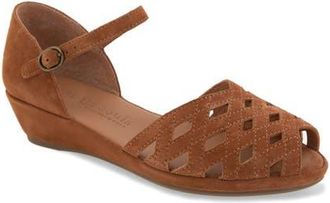 Gentle Souls Loren Ankle Strap Peep Toe Wedge Sandal in Luggage Suede at Nordstrom, Size 6.5