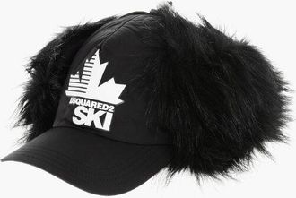 Dsquared2 SKI Solid Color Cap with Contrasting Logo and Faux Fur Detai size M
