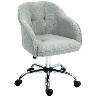 HOMCOM Fluffy Vanity Chair For Desk - With Height Adjustable - Wheels - Grey/Cream - Cream | TJ Hughes Grey