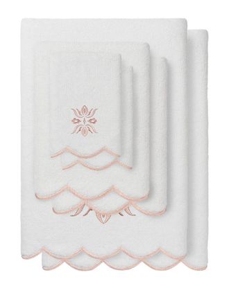 Linum Home Textiles 100% Turkish Cotton Flower Crest Scallop 6Pc Embellished Towel Set