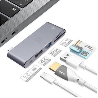 Trade Shop Trade Shop - 5in1 Tipo C Hub Converter Micro Sd Tarjetas Usb3.0 Hdmi 4k Sd Adaptador Tpc-9826