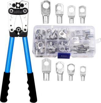 OEM Herramienta De Crimpado El&eacute;ctrico 6-50 Mm&sup2; - Acero Al Carbono - Incluye 60 Terminales De Cobre Y Tubo Termorretr&aacute;ctil - Dise&ntilde;o Ergon&oacute;mico - Awg 10-0