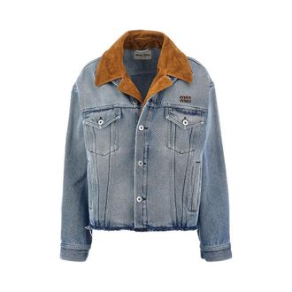 Miu Miu Denim jacket with suede collar Woman 40