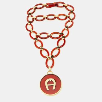 Aigner Burgundy Resin & Gold Tone Link Layered Necklace