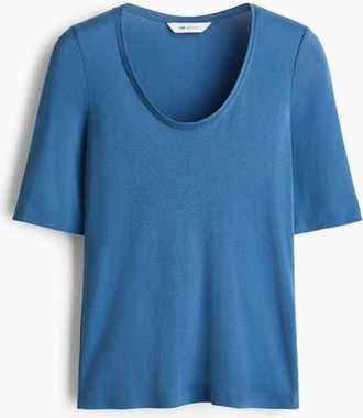 H&M Scoop-neck Pima Cotton Top in Blue at Nordstrom, Size X-Small