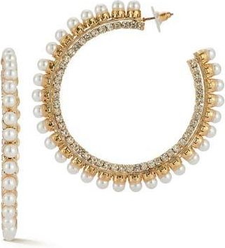 Sphera Milano Faux Pearl & Cubic Zirconia Hoop Earrings in Gold at Nordstrom Rack