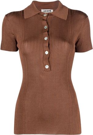 &Aacute;eron ribbed polo top - women - FSC Viscose - S - Brown