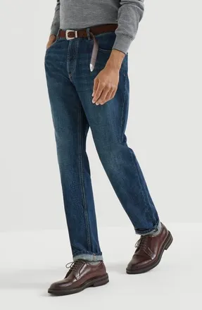 Brunello Cucinelli Lightweight denim traditional fit five-pocket trousers in Dark Denim at Nordstrom, Size 46