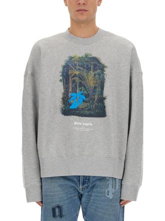 Palm Angels Grey Graphic Crew Neck Sweatshirt