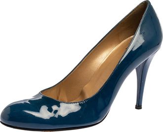 Stuart Weitzman Blue Patent Leather Round Toe Pumps