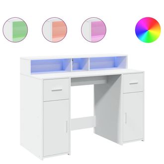 Berkfield Home Desk with LED Lights White 120x55x91 cm Engineered Wood | Size: 120 x 55 x 91 cm